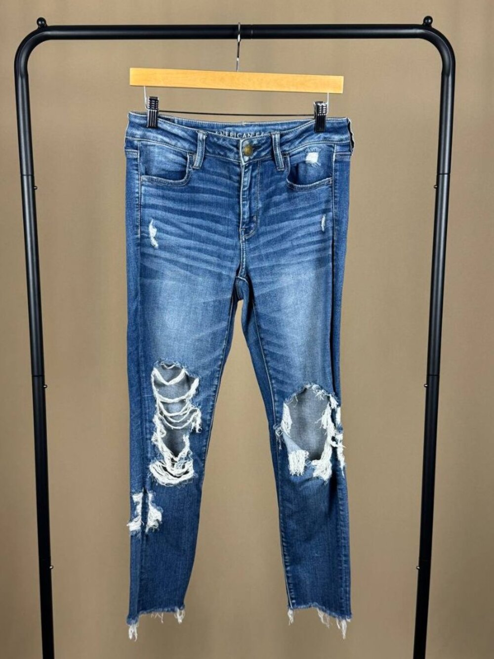American Eagle Women’s Size 10 Distressed Skinny Jeans Stretch Cropped Blue